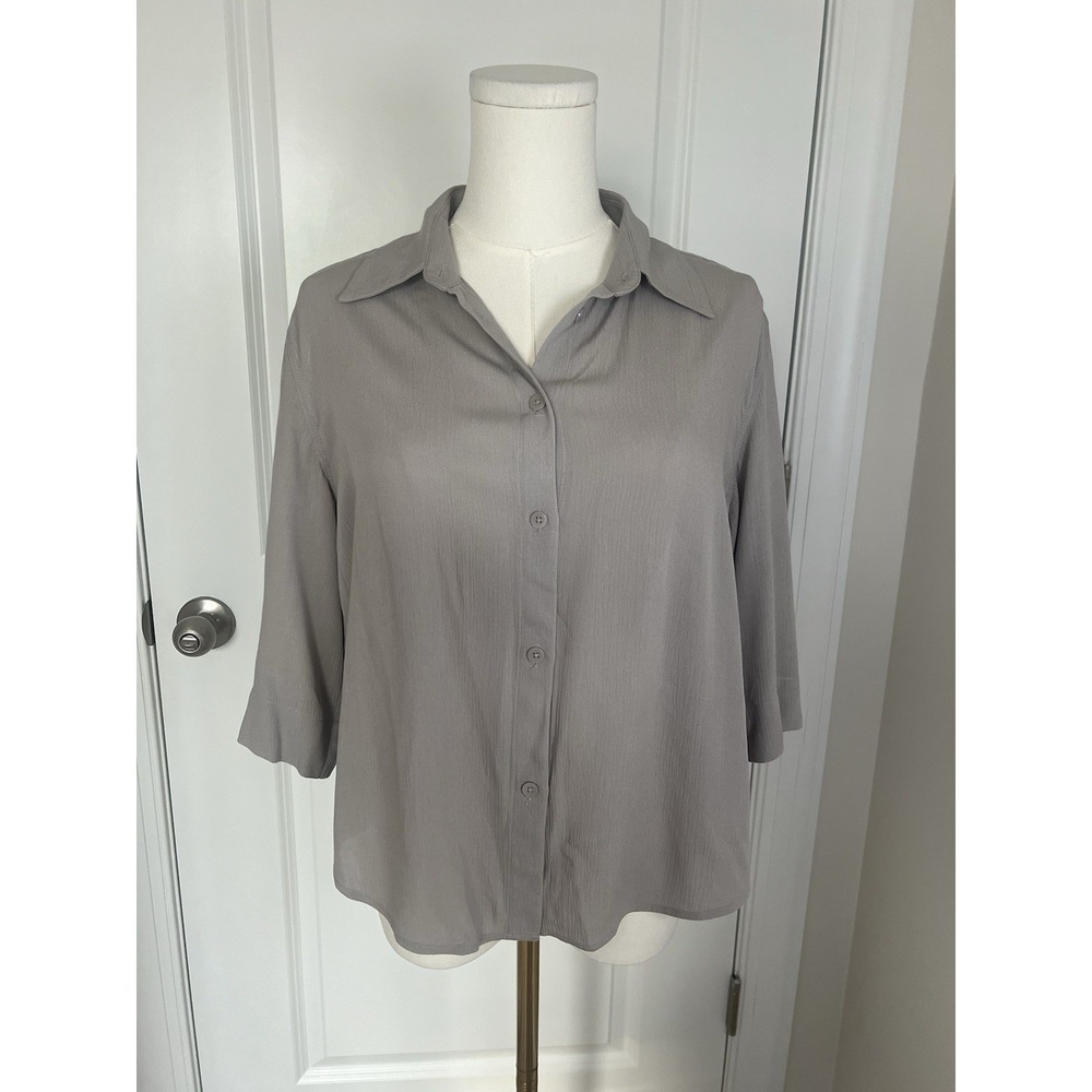 Women's Babaton Flowy Sleeve Button Up Drapey Gray Blouse‎ Size Small